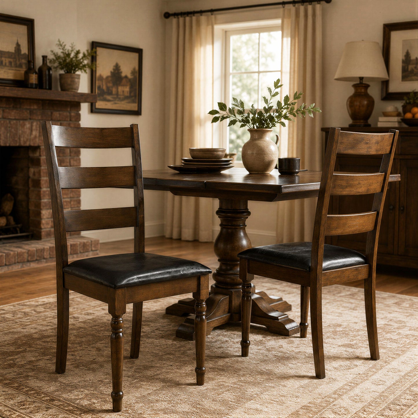 Chaises de salle à manger en cuir PU de style ferme, lot de 2, marron