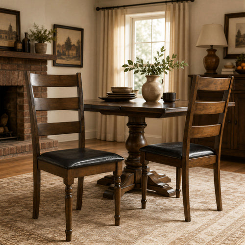 Farmhouse PU Leather Dining Chairs Set of 2, Brown
