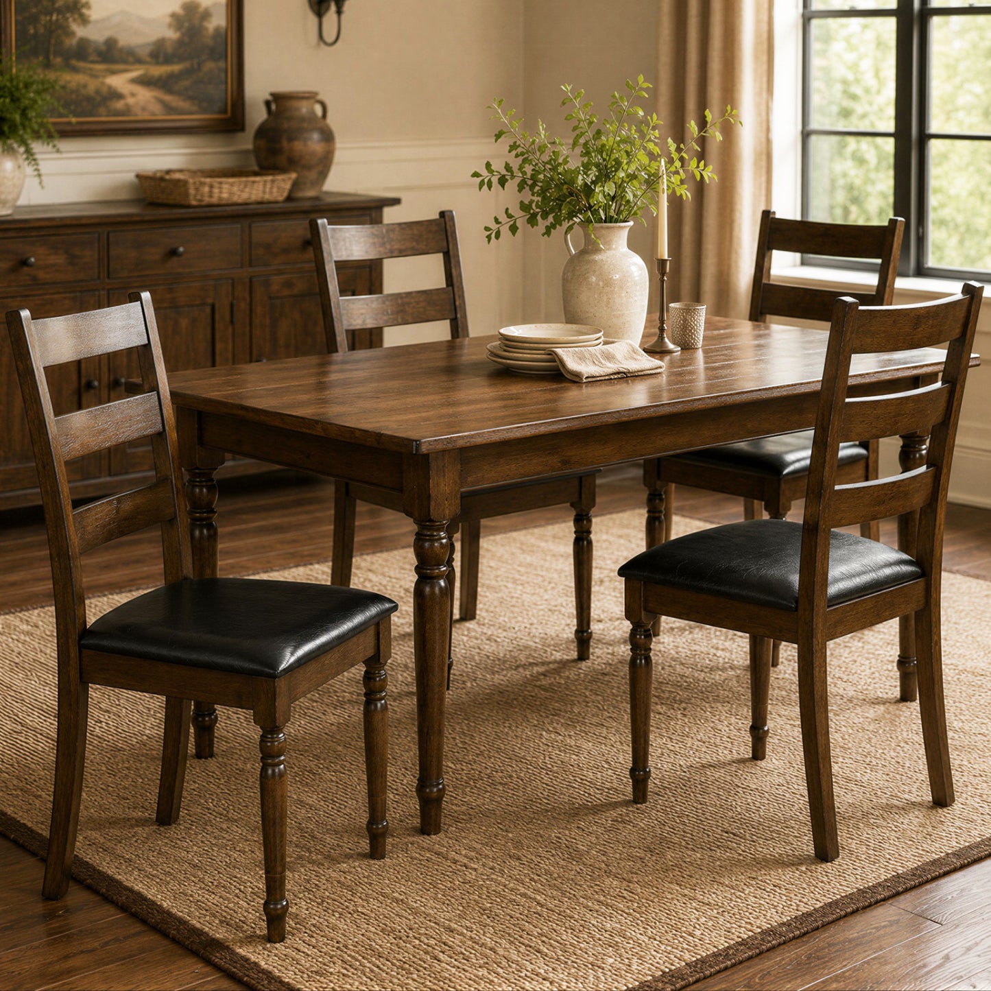 Farmhouse PU Leather Dining Chairs Set of 4, Brown
