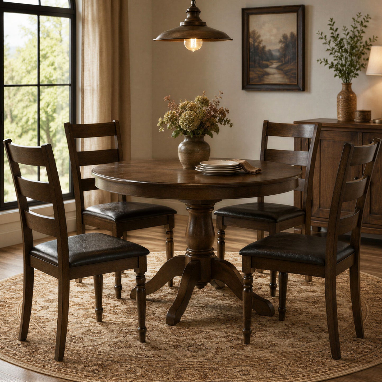Farmhouse PU Leather Dining Chairs Set of 4, Brown