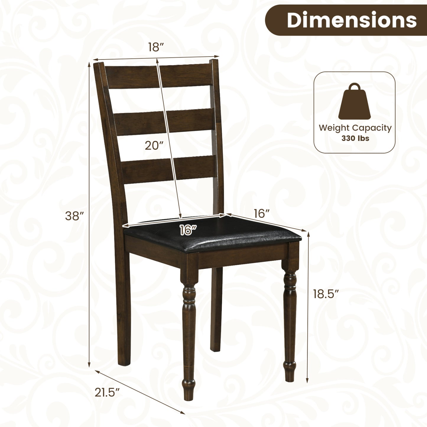 Farmhouse PU Leather Dining Chairs Set of 4, Brown