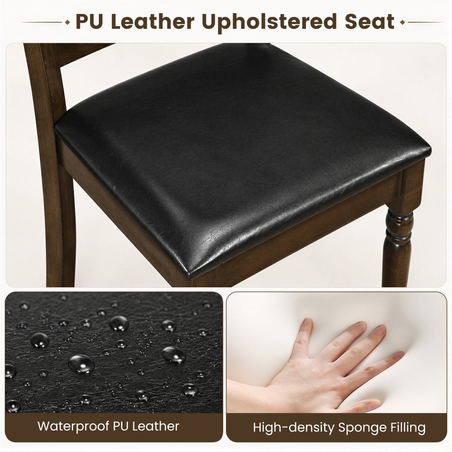 Farmhouse PU Leather Dining Chairs Set of 4, Brown