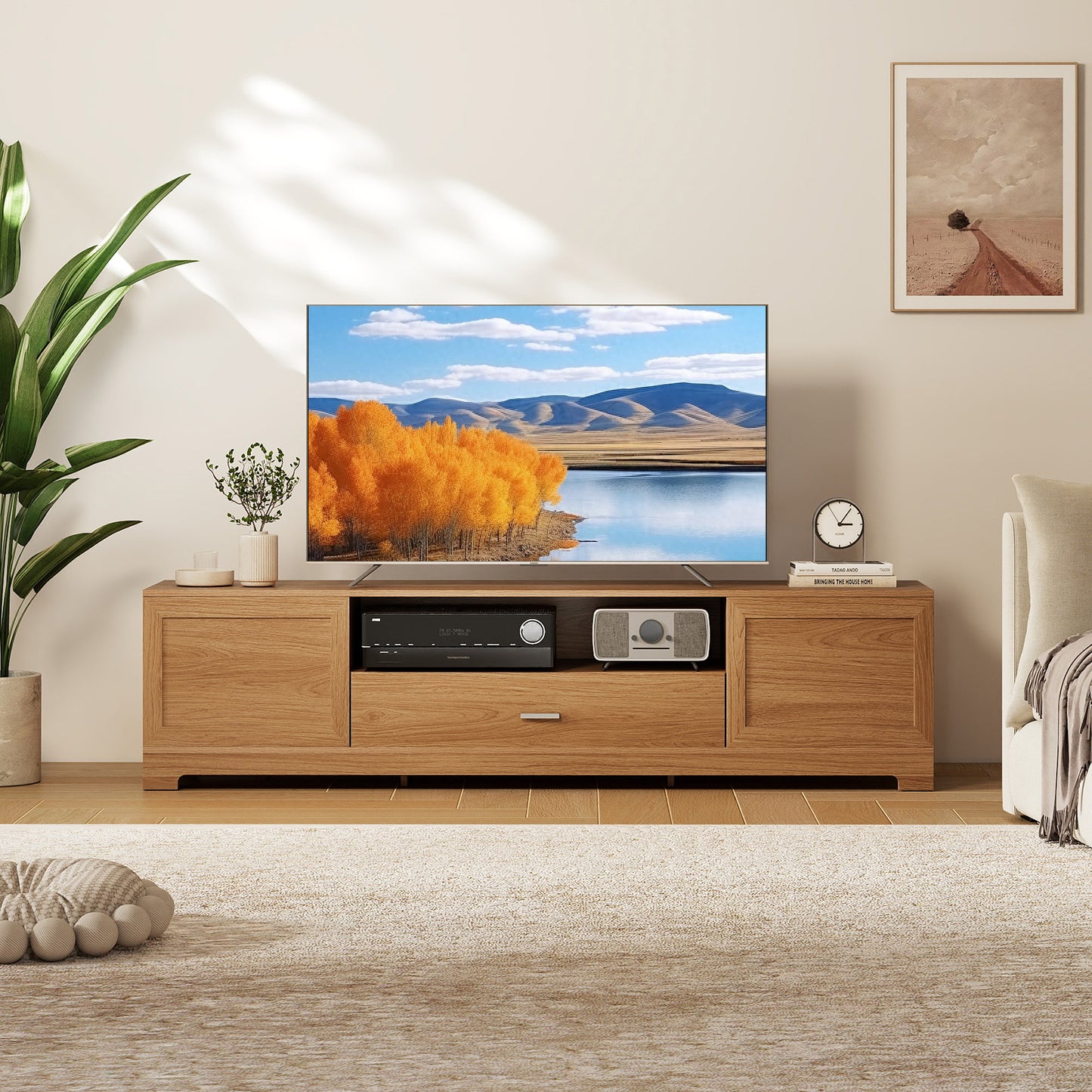 Farmhouse Rustic TV Stand for TVs up to 80", Natural