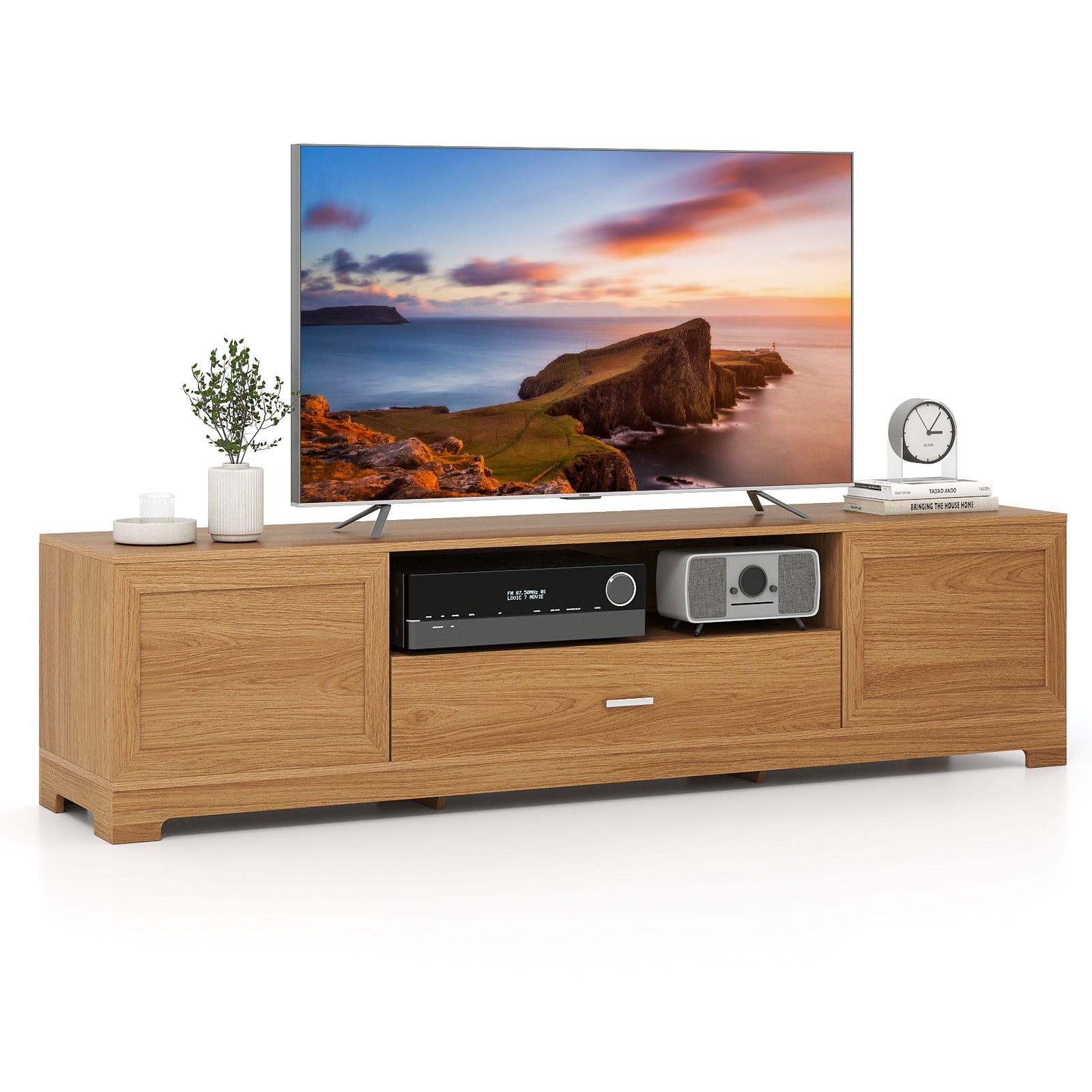Farmhouse Rustic TV Stand for TVs up to 80", Natural