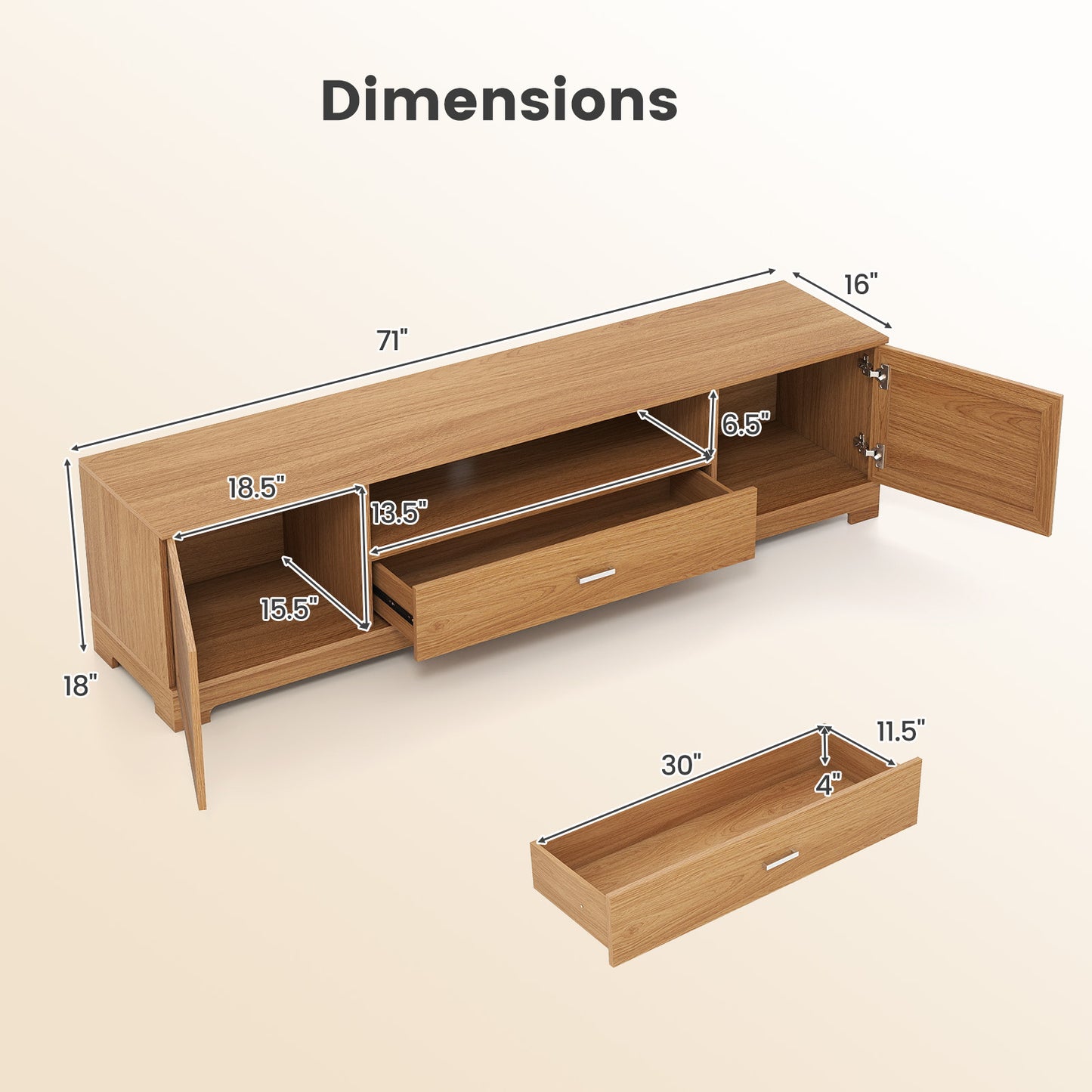 Farmhouse Rustic TV Stand for TVs up to 80", Natural