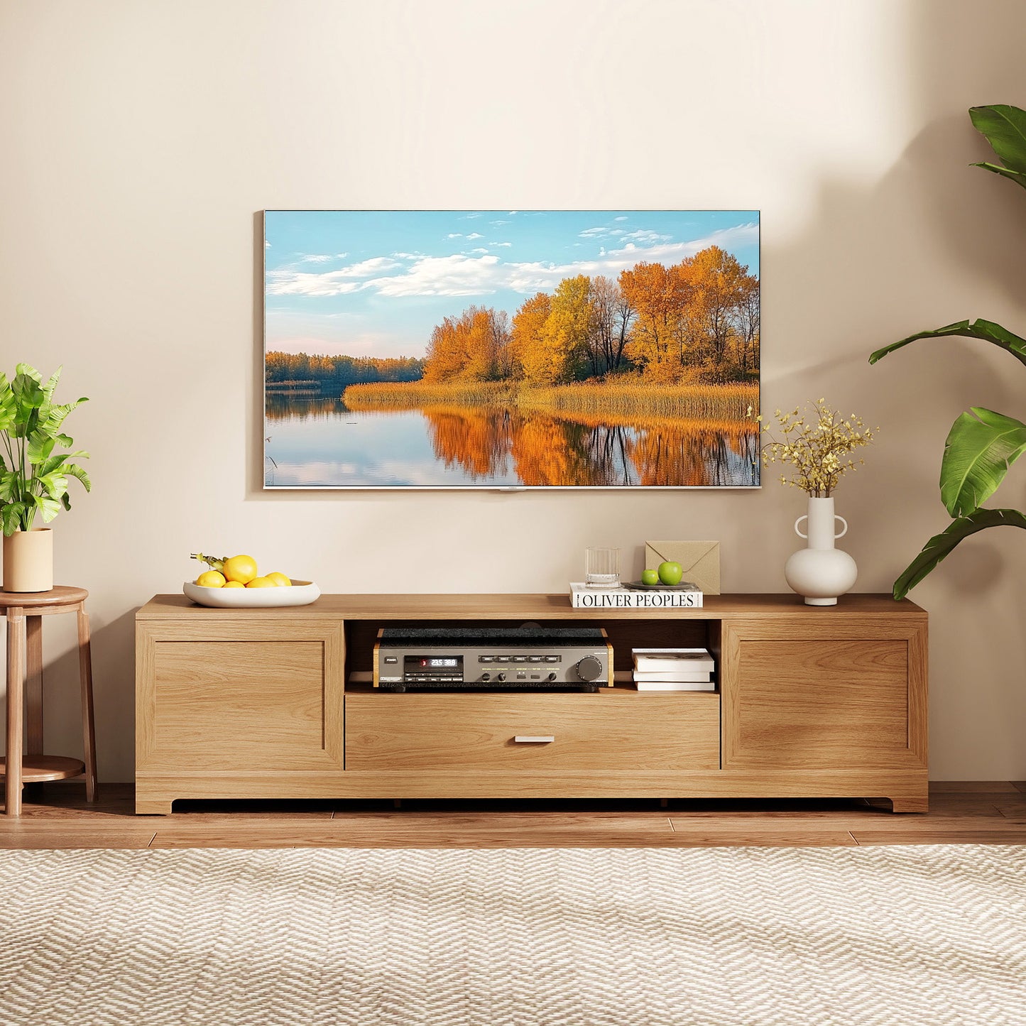 Farmhouse Rustic TV Stand for TVs up to 80", Natural