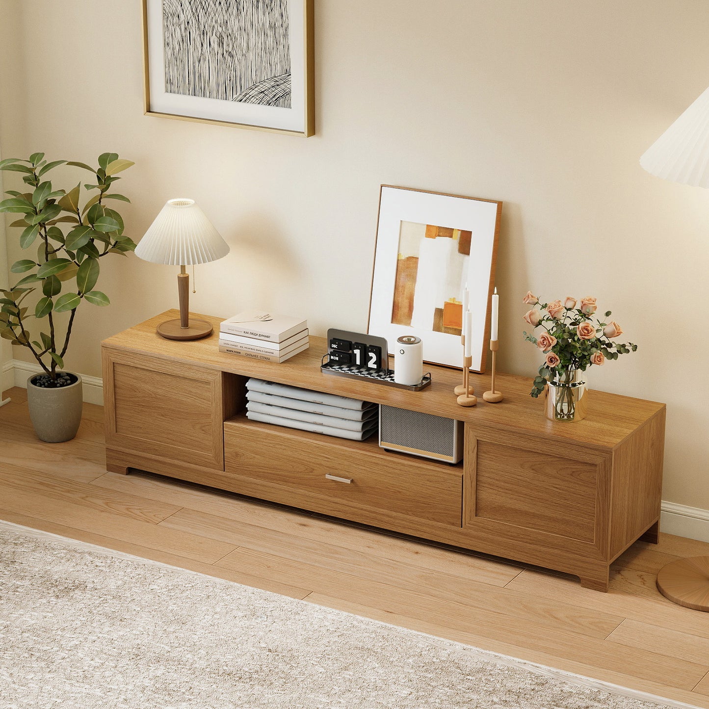 Farmhouse Rustic TV Stand for TVs up to 80", Natural