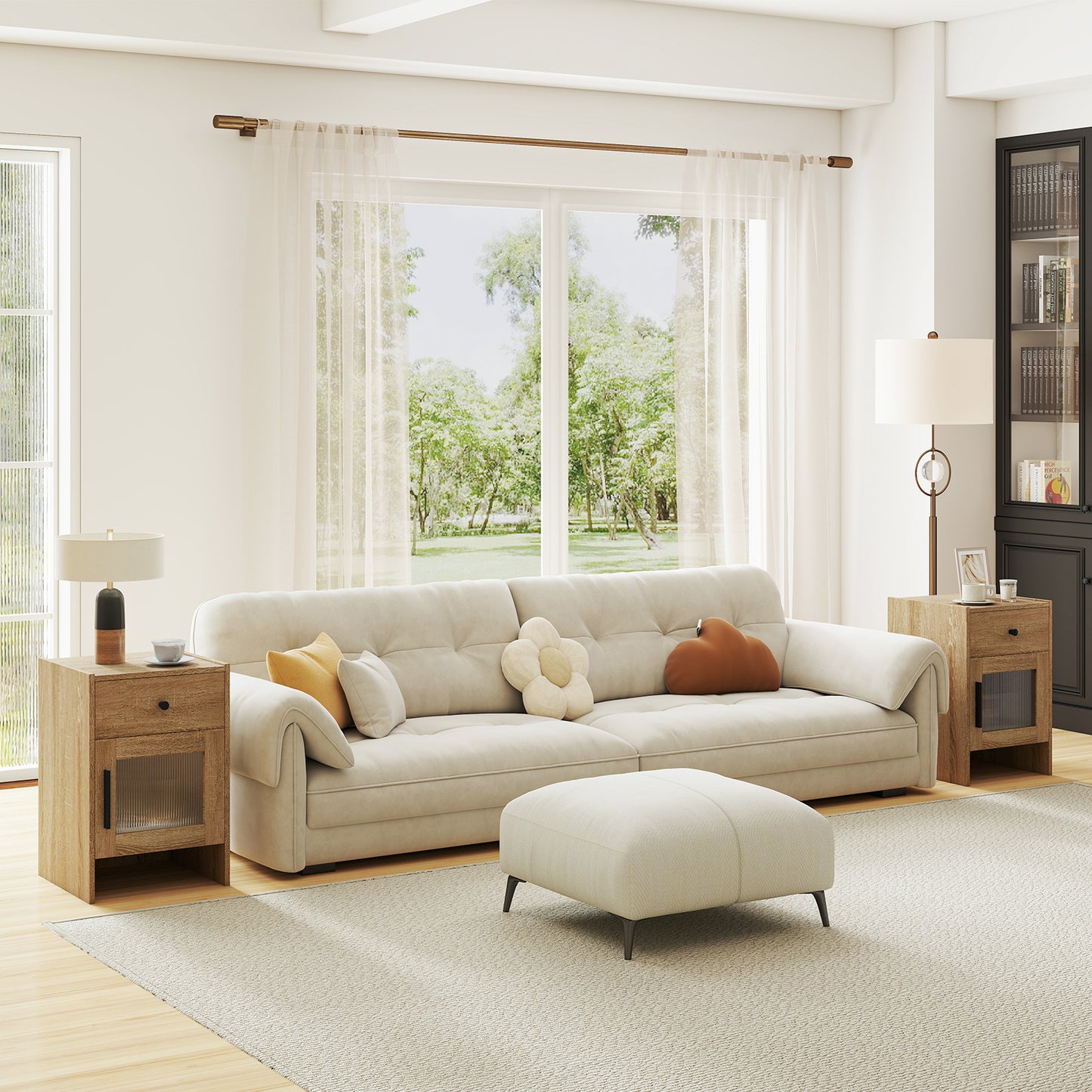 Farmhouse Sofa Side Table with Drawer and Cabinet-Antique Brush White, White End & Side Tables at Gallery Canada