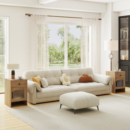 Farmhouse Sofa Side Table with Drawer and Cabinet-Antique Brush White, White End & Side Tables at Gallery Canada