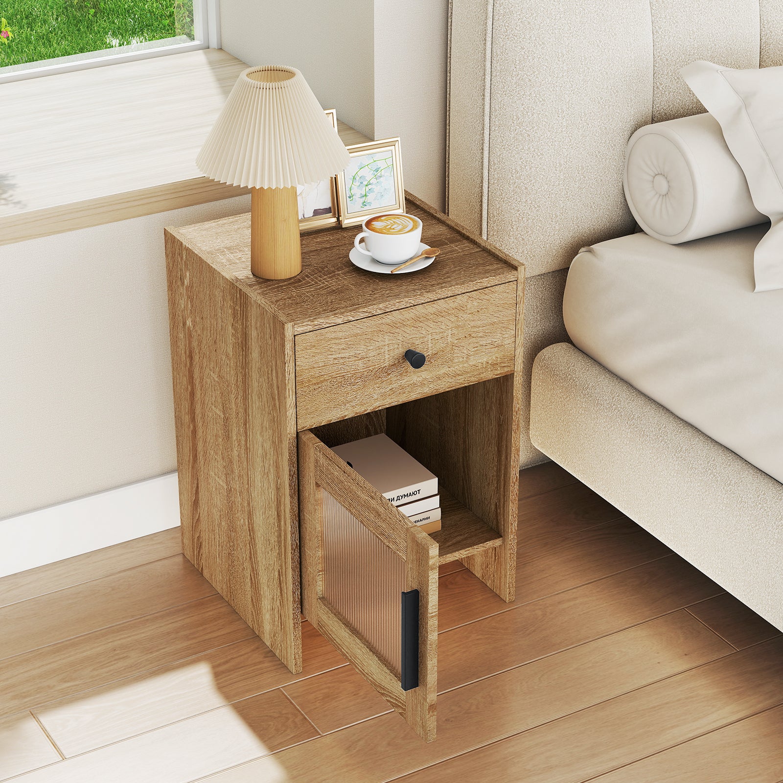 Farmhouse Sofa Side Table, Drawer And Cabinet, Antique Brush, Natural, White End & Side Tables at Gallery Canada