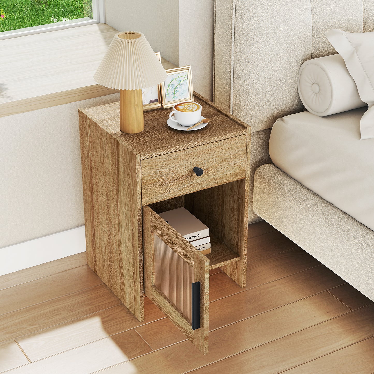 Farmhouse Sofa Side Table, Drawer And Cabinet, Antique Brush, Natural, White End & Side Tables at Gallery Canada