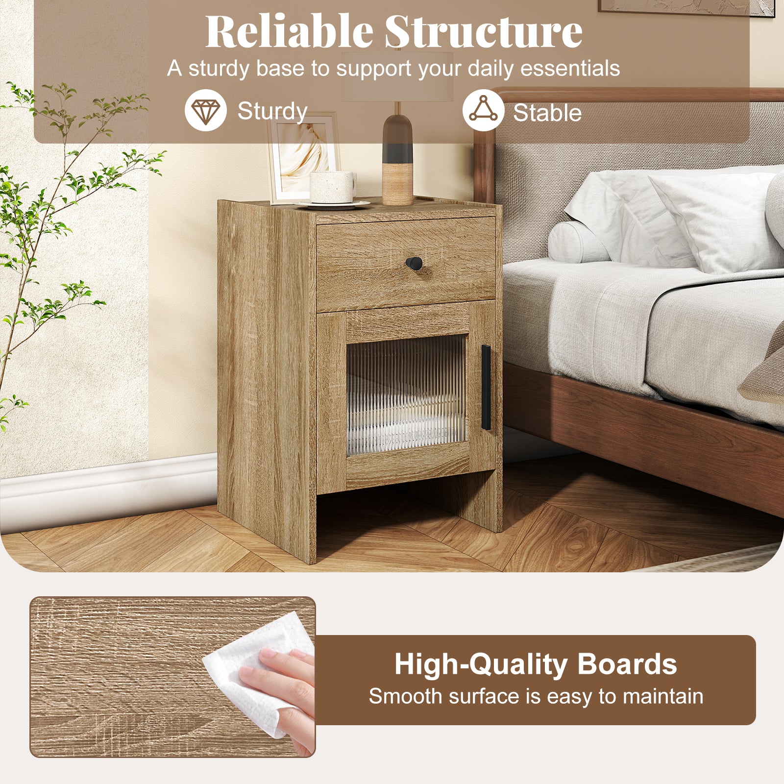 Farmhouse Sofa Side Table, Drawer And Cabinet, Antique Brush, Natural, White End & Side Tables at Gallery Canada