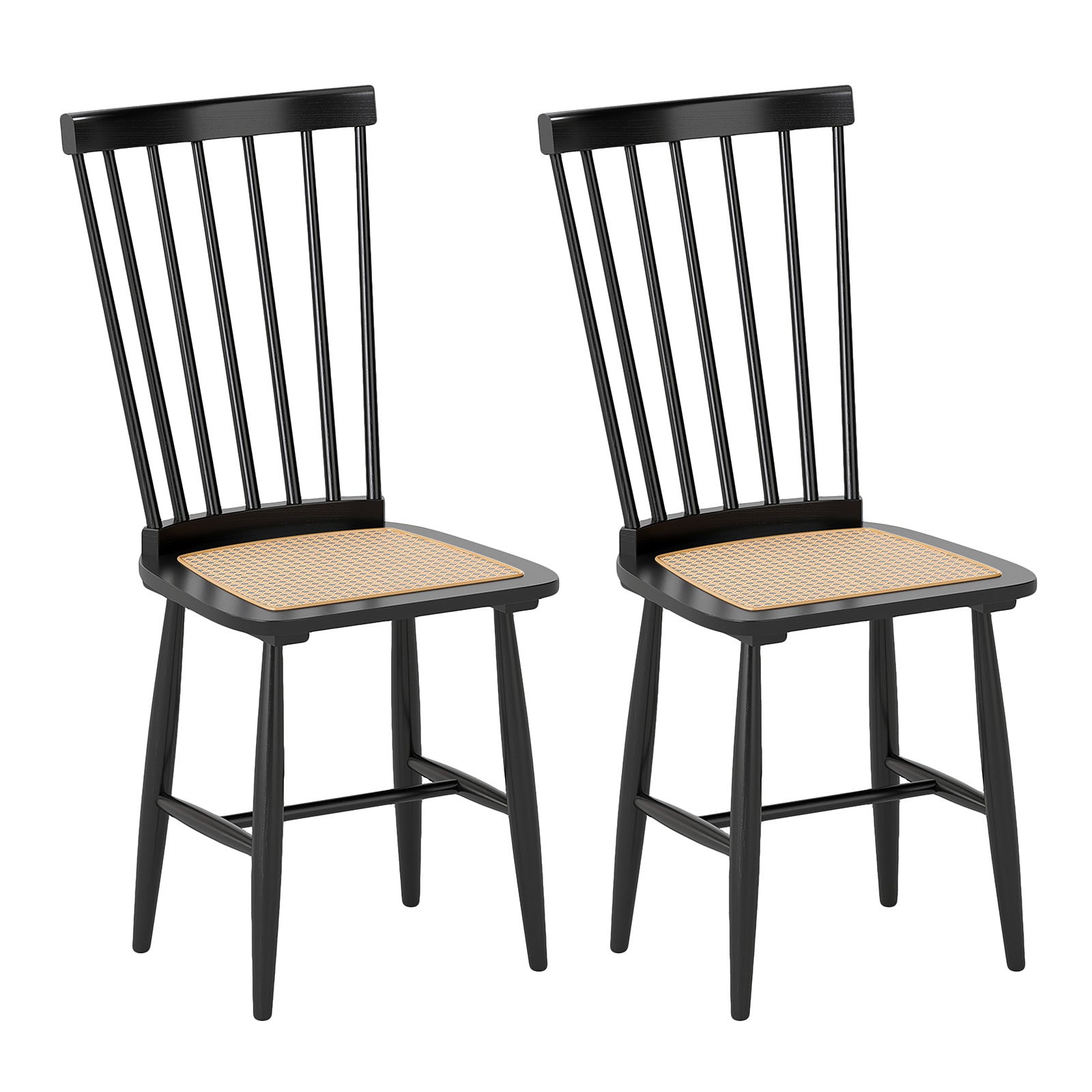 Farmhouse Solid Rubber Wood Dining Chairs Set of 2 with PE Rattan Seats, Black Dining Chairs at Gallery Canada