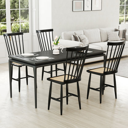 Farmhouse Solid Rubber Wood Dining Chairs Set of 2 with PE Rattan Seats, Black Dining Chairs at Gallery Canada