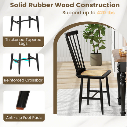 Farmhouse Solid Rubber Wood Dining Chairs Set of 2 with PE Rattan Seats, Black Dining Chairs at Gallery Canada