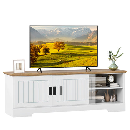 Farmhouse TV Stand for TVs up to 65 Inch with Sliding Doors and Storage Cabinets, White Entertainment Centers & TV Stands at Gallery Canada
