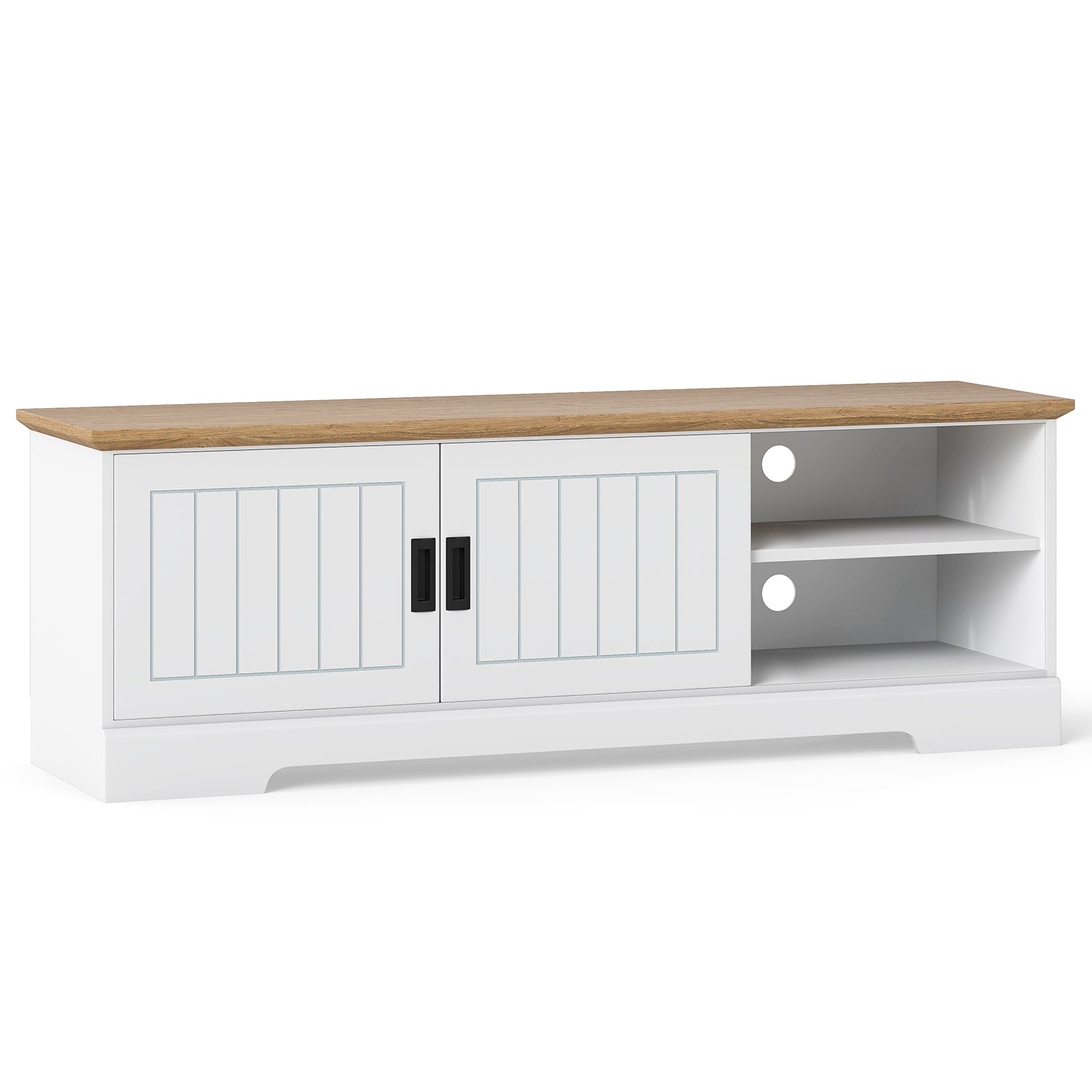 Farmhouse TV Stand For 65 Inch TVs, Sliding Doors, Storage Cabinets, White Entertainment Centers & TV Stands White at Gallery Canada