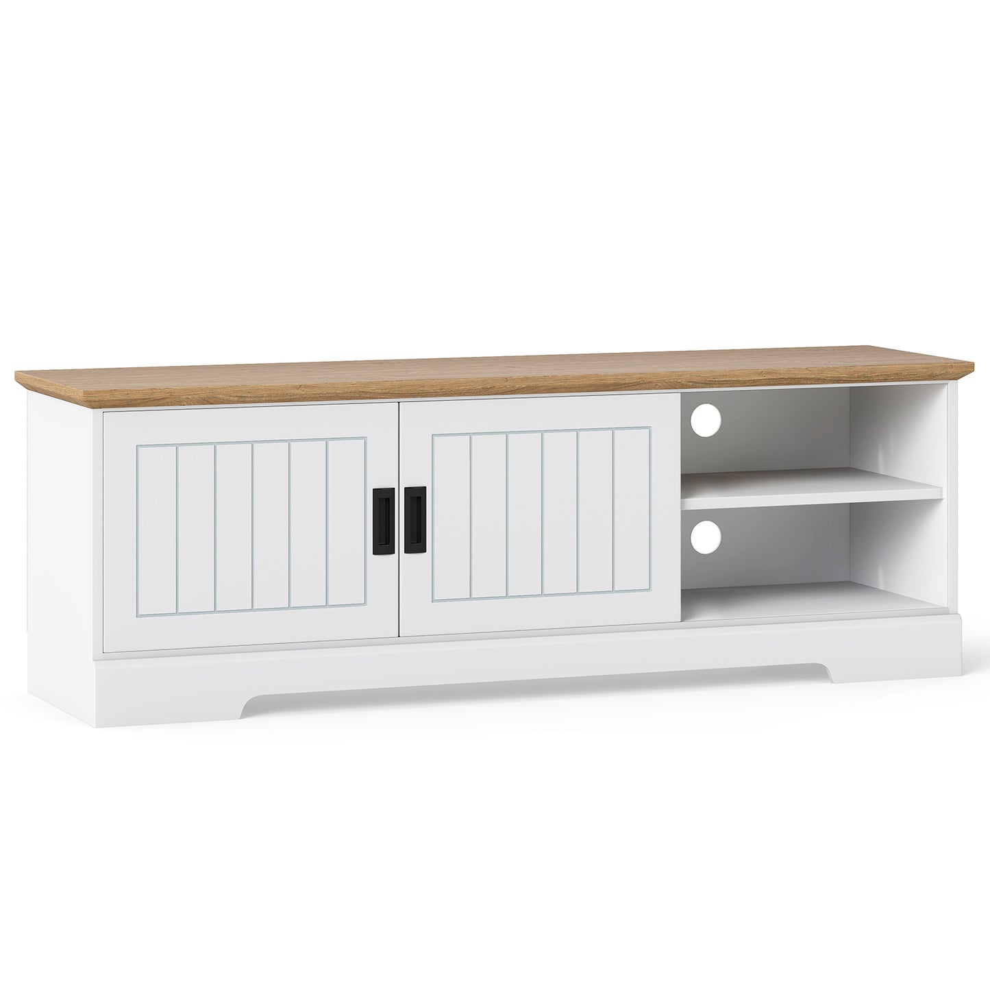 Farmhouse TV Stand for TVs up to 65 Inch with Sliding Doors and Storage Cabinets, White Entertainment Centers & TV Stands White at Gallery Canada