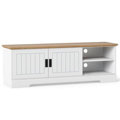 Farmhouse TV Stand for TVs up to 65 Inch with Sliding Doors and Storage Cabinets, White Entertainment Centers & TV Stands White at Gallery Canada
