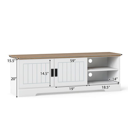 Farmhouse TV Stand for TVs up to 65 Inch with Sliding Doors and Storage Cabinets, White Entertainment Centers & TV Stands at Gallery Canada