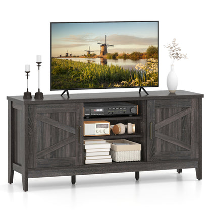 Farmhouse TV Stand for TVs up to 65 Inch Entertainment Center with 2 Storage Cabinets, Gray Entertainment Centers & TV Stands Gray at Gallery Canada