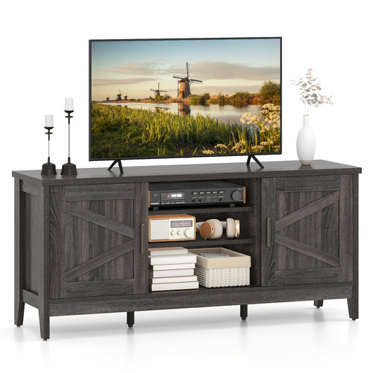 Farmhouse TV Stand for TVs up to 65 Inch Entertainment Center with 2 Storage Cabinets, Gray Entertainment Centers & TV Stands Gray at Gallery Canada