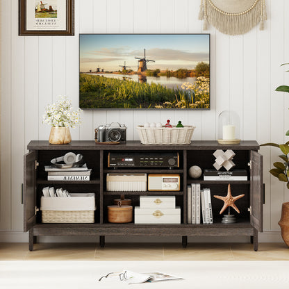 Farmhouse TV Stand for TVs up to 65 Inch Entertainment Center with 2 Storage Cabinets, Gray