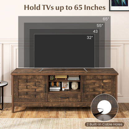 Farmhouse TV Stand for 65 Inch TVs with 2 Woven Accent Doors and 3 Adjustable Shelves, Rustic Brown Entertainment Centers & TV Stands at Gallery Canada