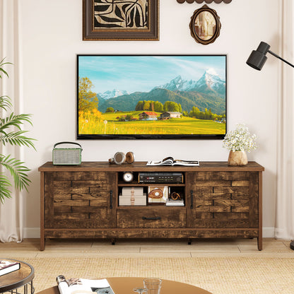 Farmhouse TV Stand for 65 Inch TVs with 2 Woven Accent Doors and 3 Adjustable Shelves, Rustic Brown Entertainment Centers & TV Stands at Gallery Canada