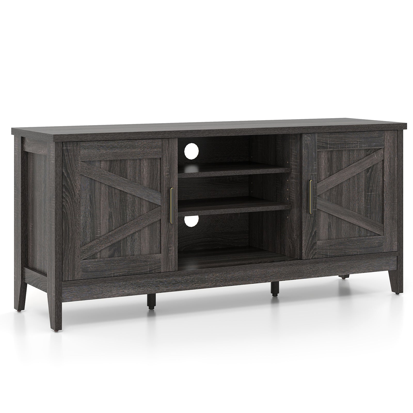 Farmhouse TV Stand for TVs up to 65 Inch Entertainment Center with 2 Storage Cabinets, Gray Entertainment Centers & TV Stands at Gallery Canada
