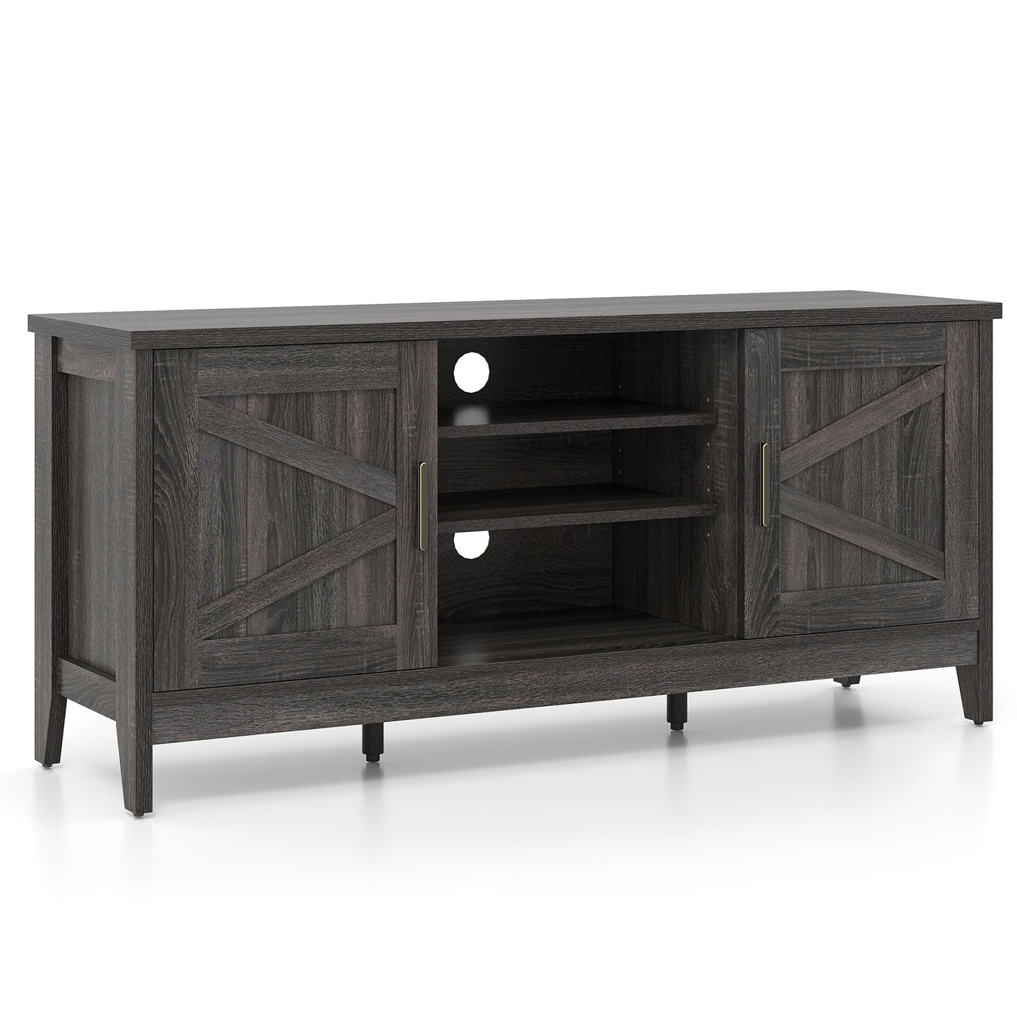Farmhouse TV Stand for TVs up to 65 Inch Entertainment Center with 2 Storage Cabinets, Gray Entertainment Centers & TV Stands at Gallery Canada