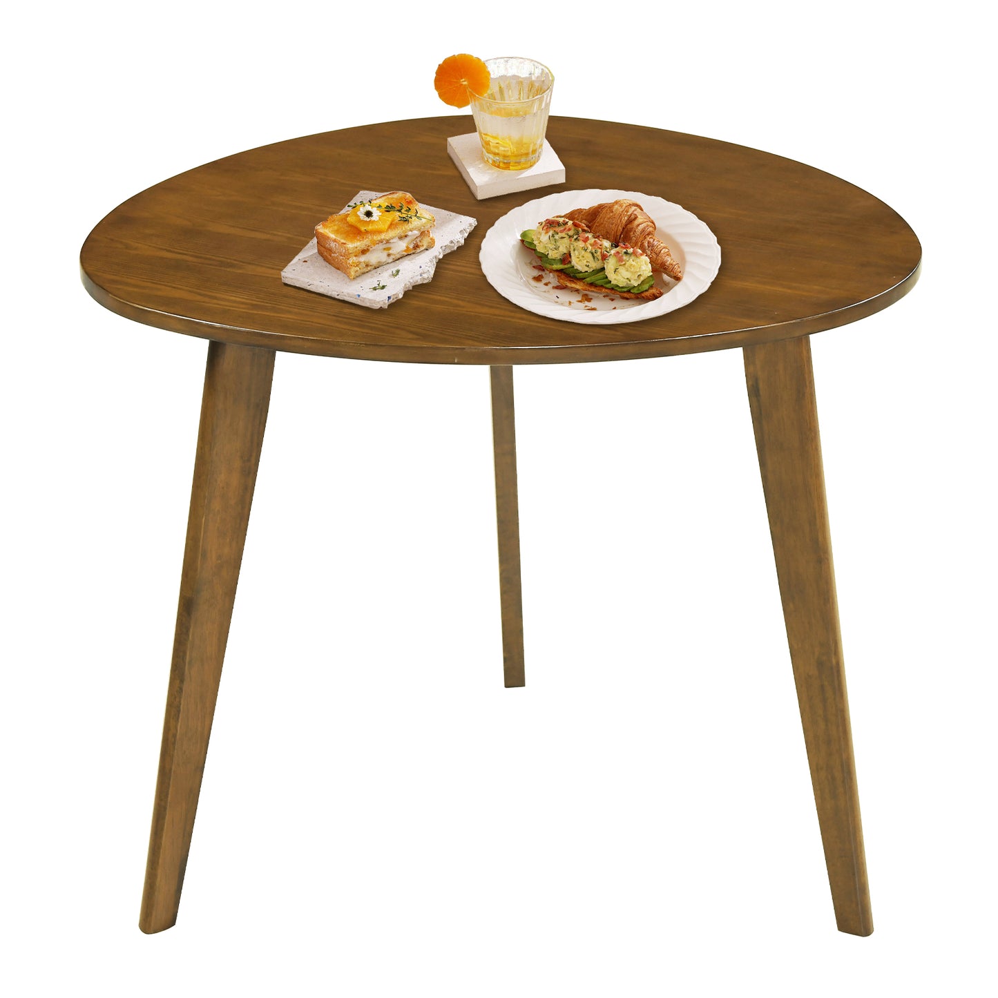 Farmhouse Wooden Round Dining Table for 4, Walnut