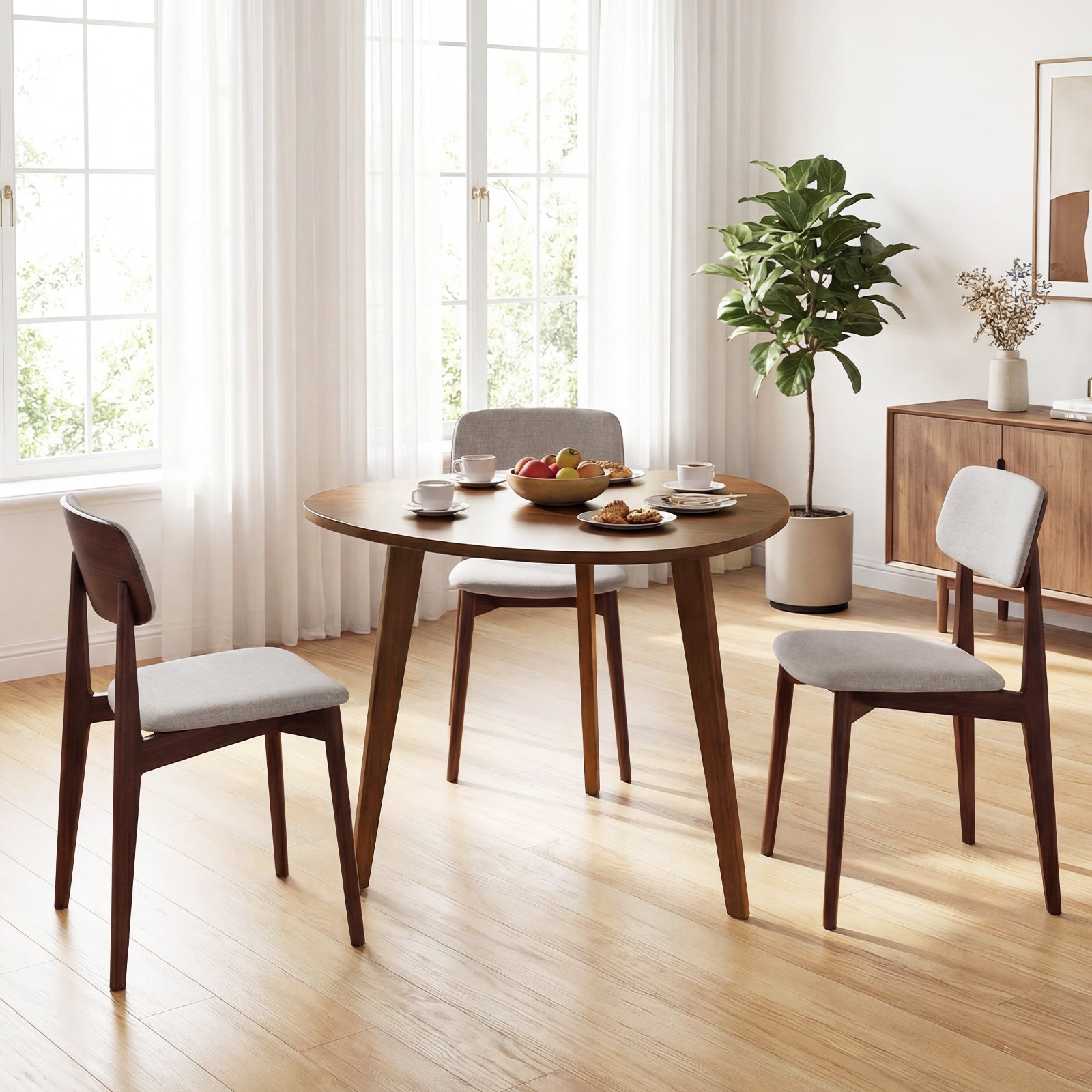 Farmhouse Wooden Round Dining Table for 4, Walnut Dining Tables at Gallery Canada