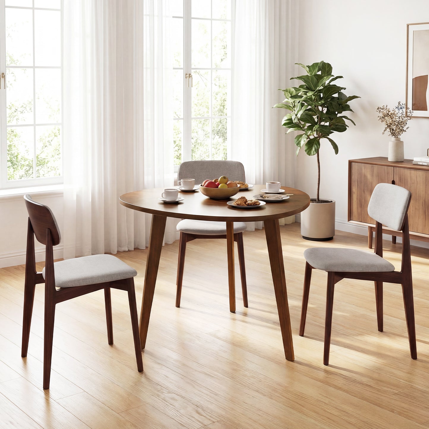 Farmhouse Wooden Round Dining Table for 4, Walnut Dining Tables at Gallery Canada