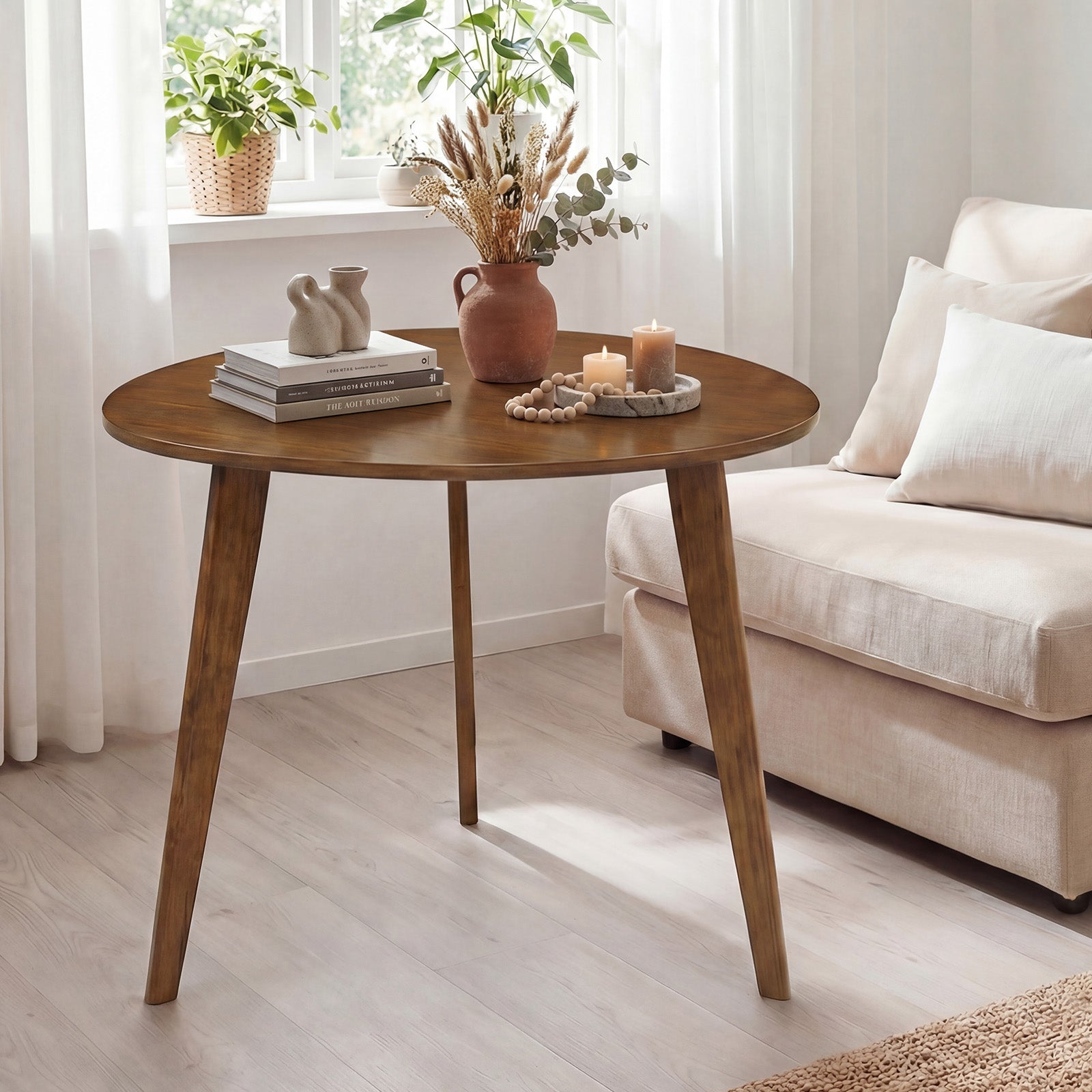 Farmhouse Wooden Round Dining Table for 4, Walnut Dining Tables at Gallery Canada