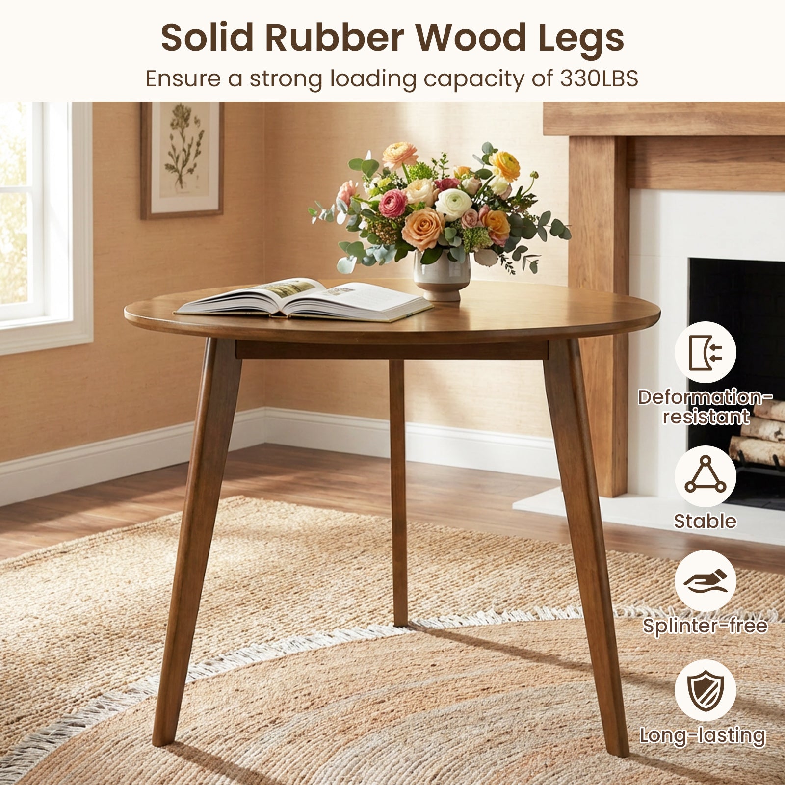 Farmhouse Wooden Round Dining Table for 4, Walnut Dining Tables at Gallery Canada