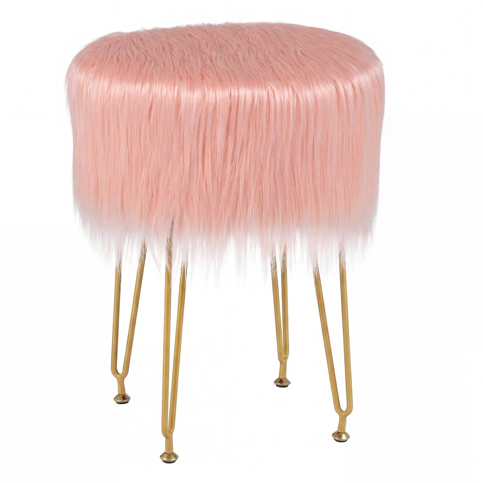 Faux Fur Vanity Stool Chair, Metal Legs, Pink Ottomans Pink at Gallery Canada