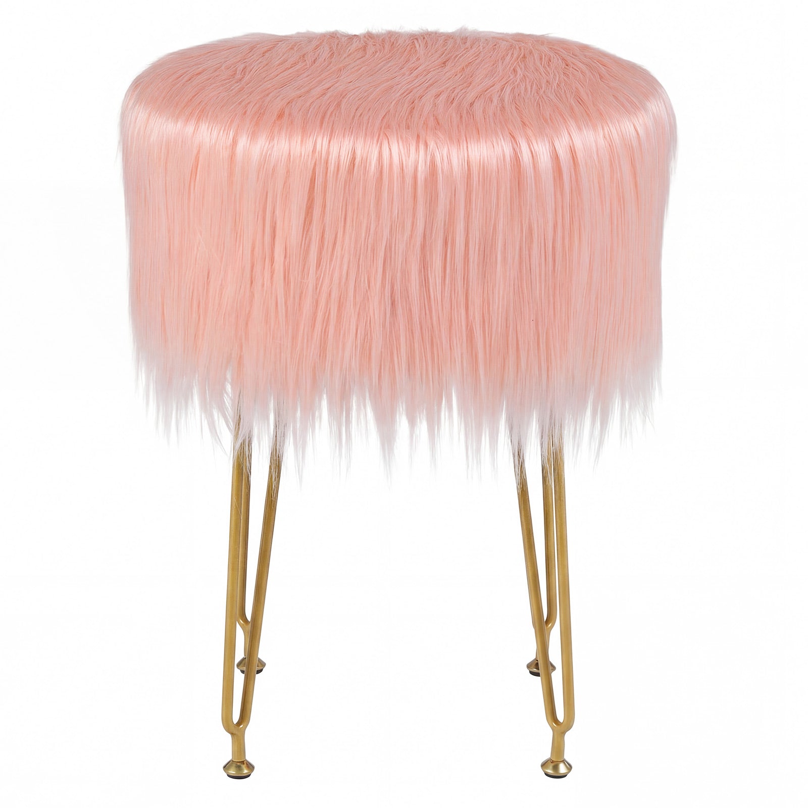 Faux Fur Vanity Stool Chair, Metal Legs, Pink Ottomans at Gallery Canada