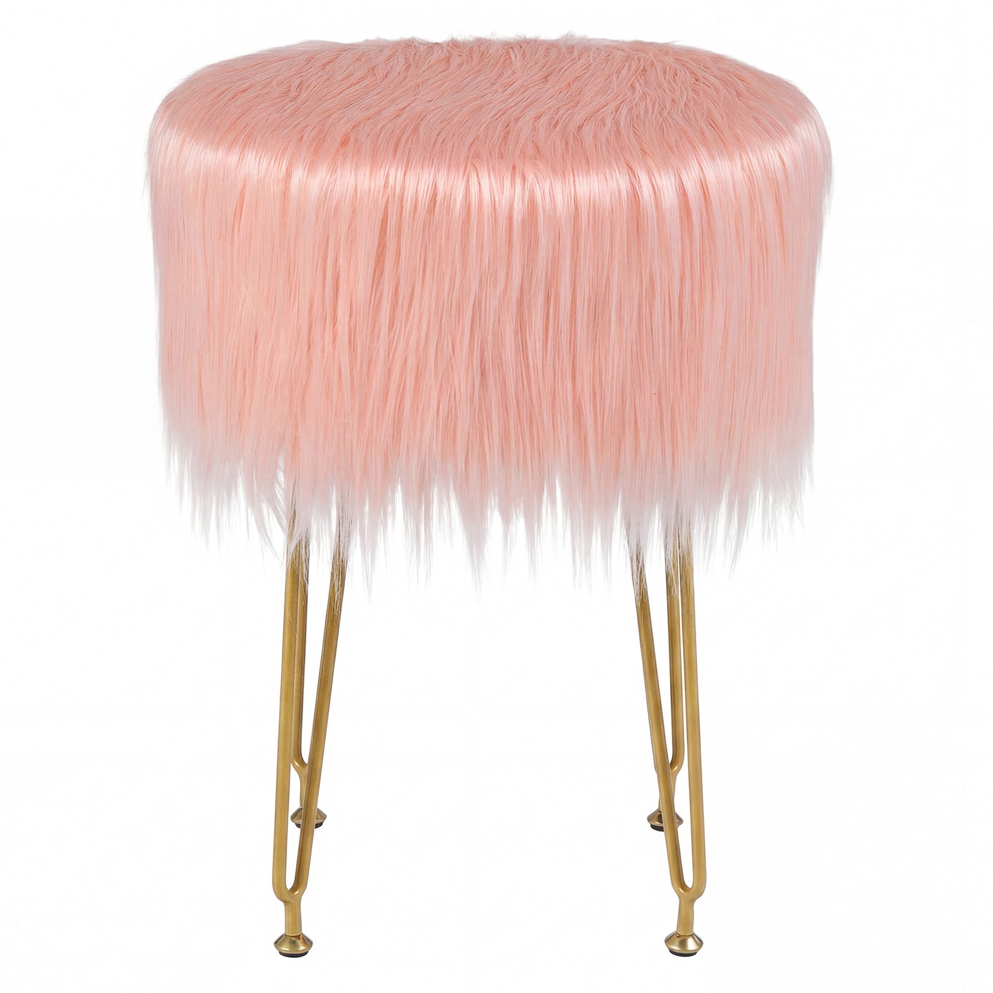 Faux Fur Vanity Stool Chair, Metal Legs, Pink Ottomans at Gallery Canada