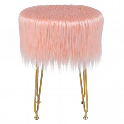Faux Fur Vanity Stool Chair, Metal Legs, Pink Ottomans at Gallery Canada