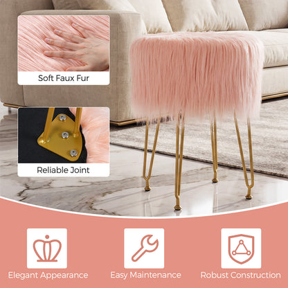 Faux Fur Vanity Stool Chair, Metal Legs, Pink Ottomans at Gallery Canada