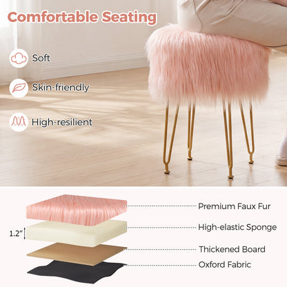 Faux Fur Vanity Stool Chair, Metal Legs, Pink Ottomans at Gallery Canada