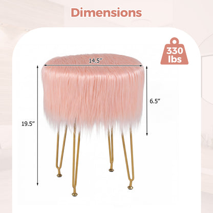Faux Fur Vanity Stool Chair, Metal Legs, Pink Ottomans at Gallery Canada