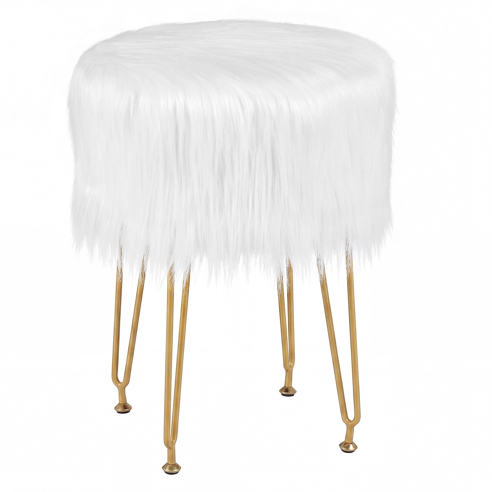 Faux Fur Vanity Stool, Metal Legs, White Ottomans White at Gallery Canada