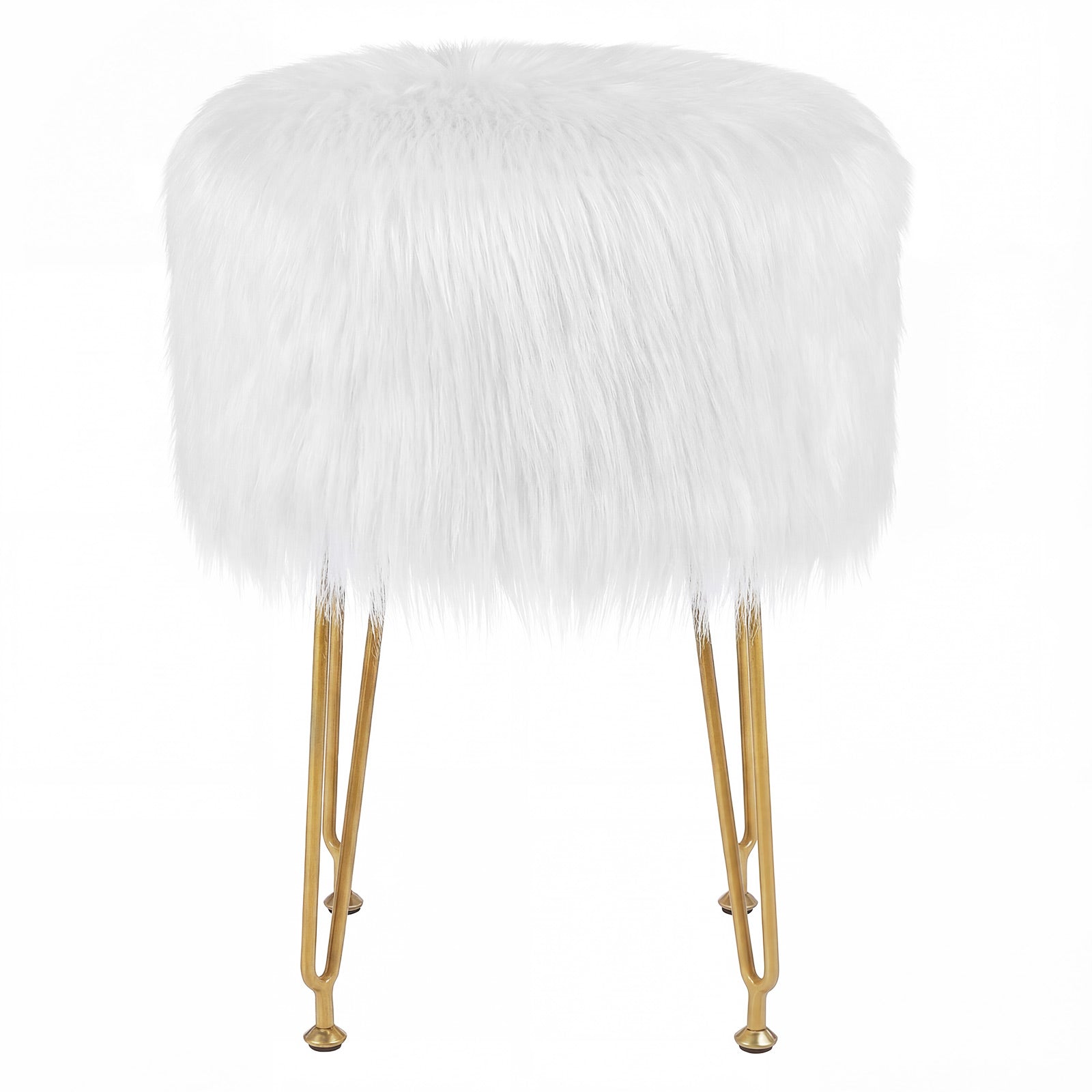 Faux Fur Vanity Stool, Metal Legs, White Ottomans at Gallery Canada