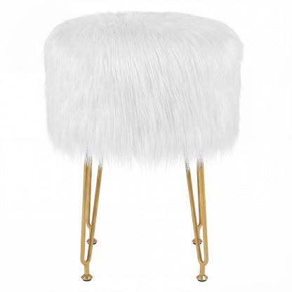 Faux Fur Vanity Stool, Metal Legs, White Ottomans at Gallery Canada