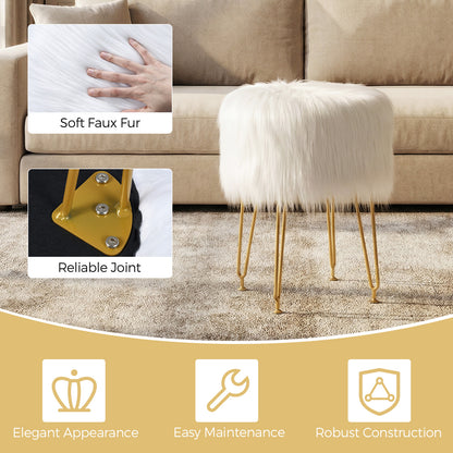 Faux Fur Vanity Stool, Metal Legs, White Ottomans at Gallery Canada