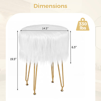 Faux Fur Vanity Stool, Metal Legs, White Ottomans at Gallery Canada