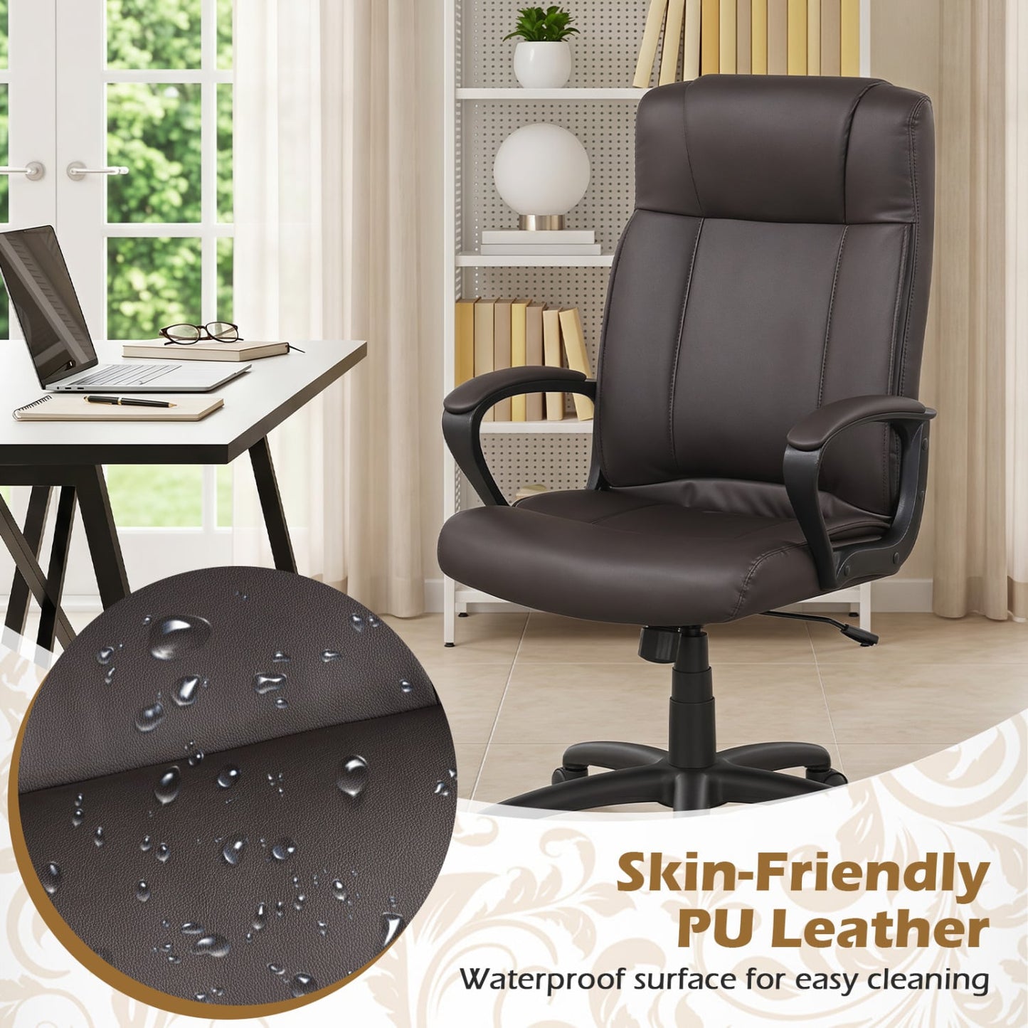 Faux Leather Office Chair with Rocking Function, Brown