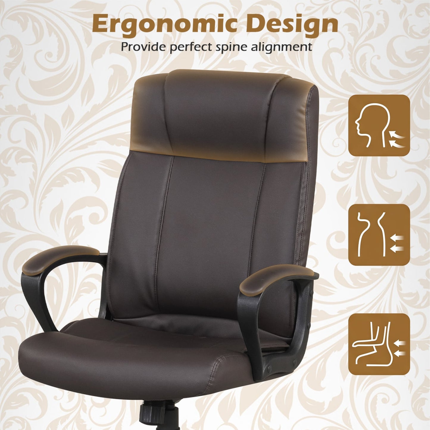 Faux Leather Office Chair with Rocking Function, Brown